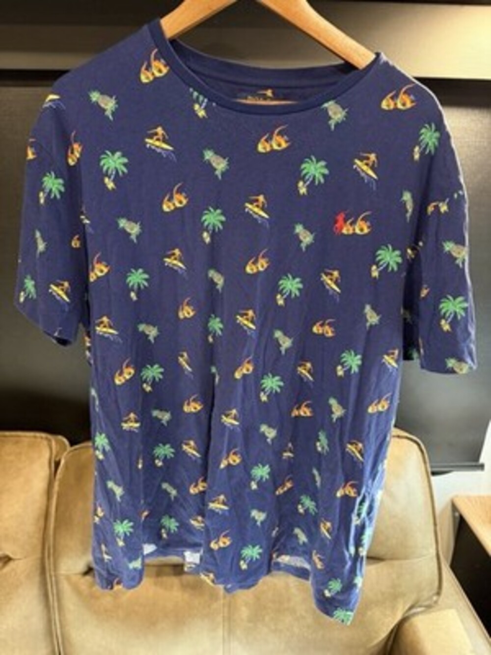 Polo Ralph Lauren Animated Surf Palm Tree Pineapple Print Navy T-Shirt XL